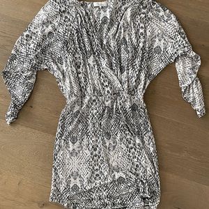 Parker Catalina white & black printed mini dress 3/4 sleeves size XS